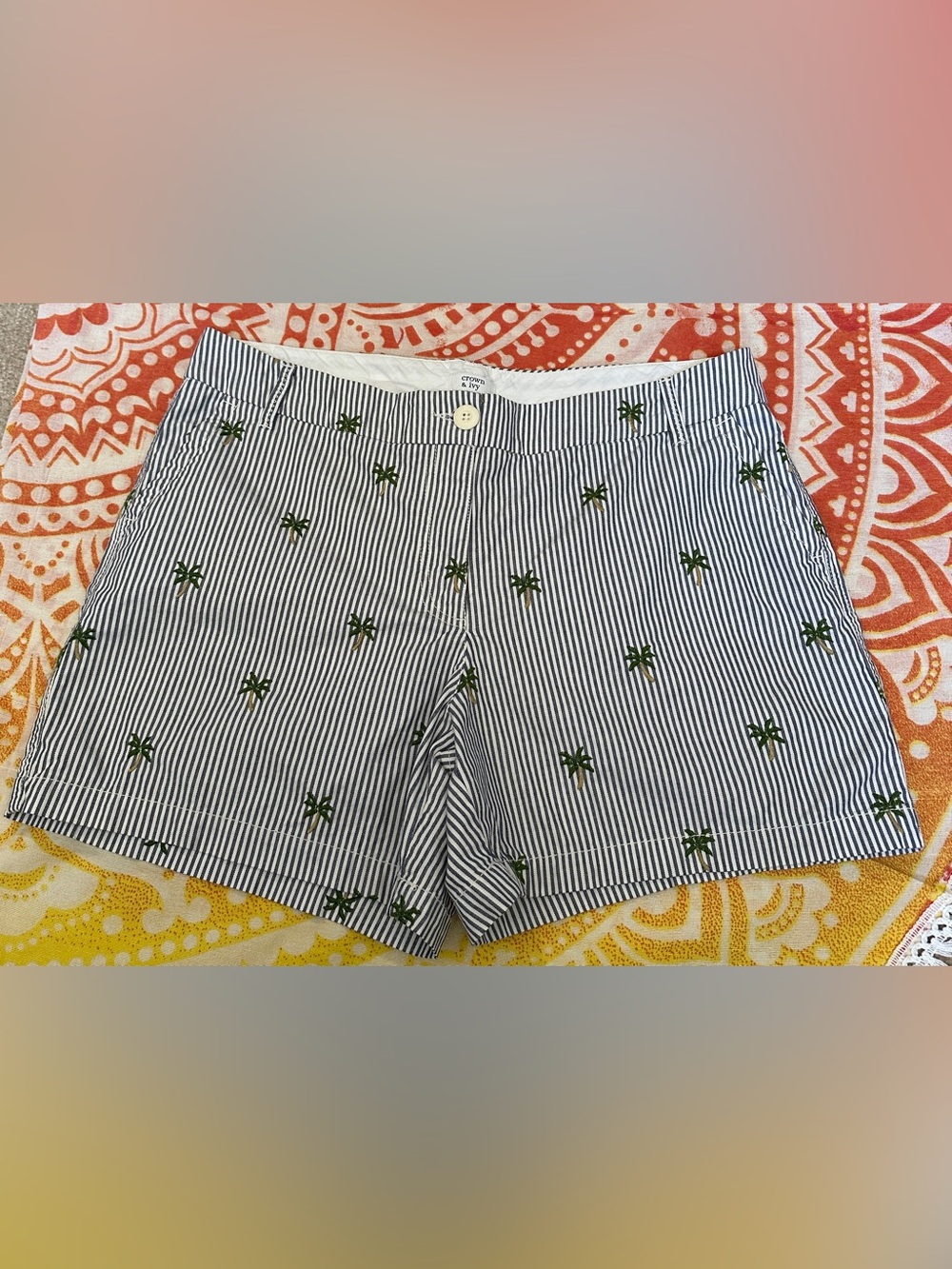 Crown & Ivy-Striped Navy & White Palm-Embroidered Women’s Shorts🌴